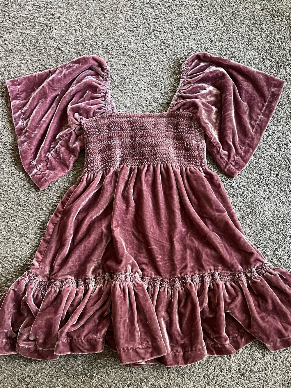 Free People Easy to Love Velvet Velour Mini Dress Bow Smocked Wide Sleeve XS